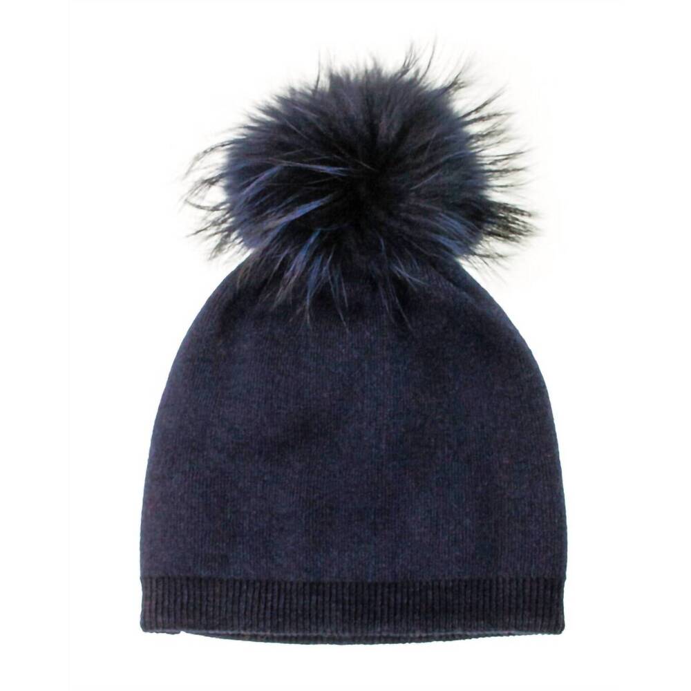 NEW LINDA RICHARDS women's angora hat with pom in navy